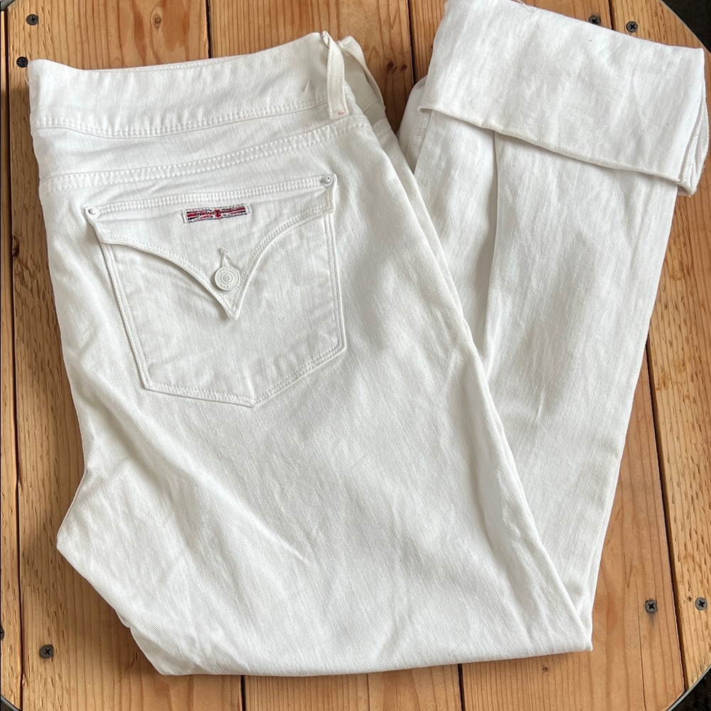 Hudson Jeans White Straight-Leg Turn Cuff Jeans